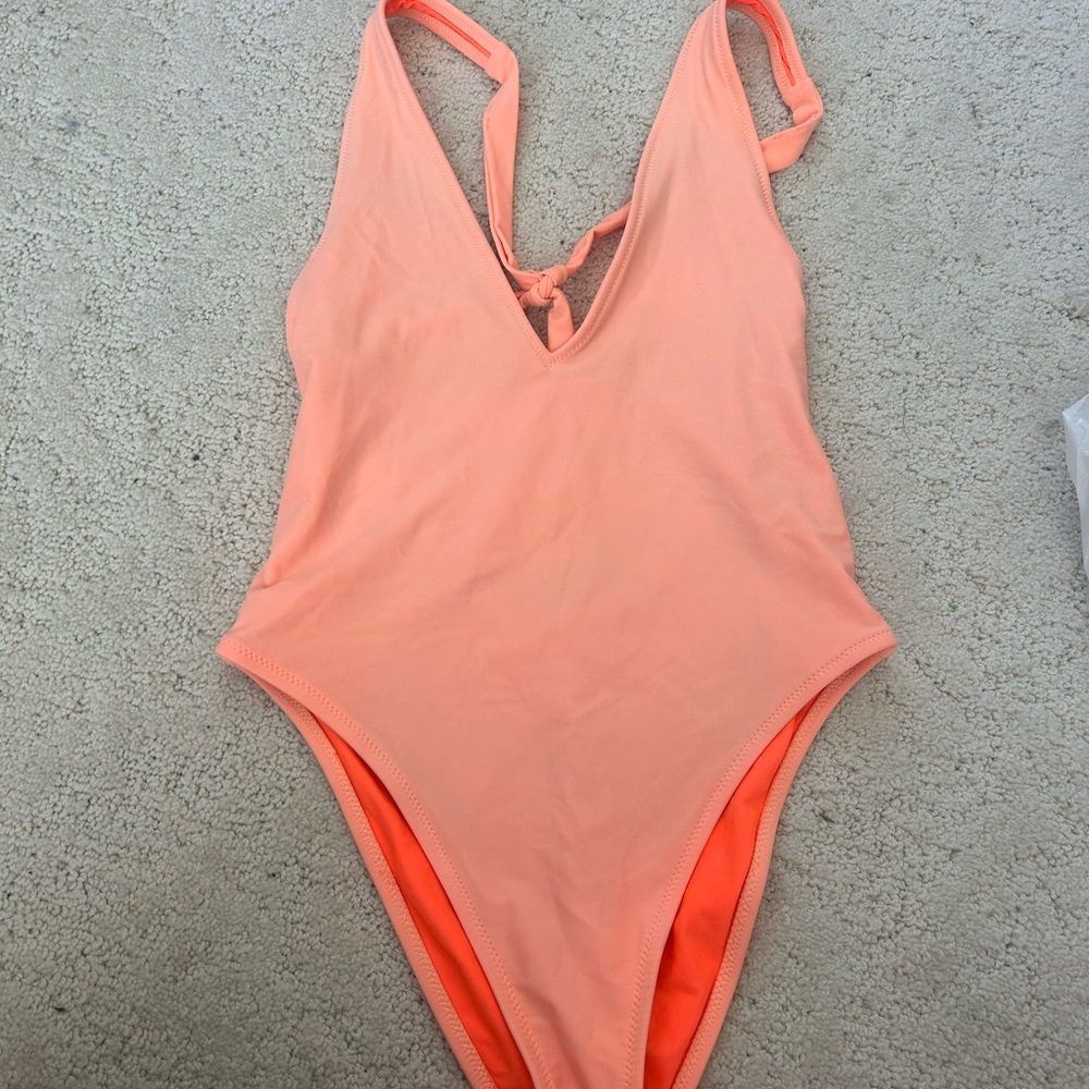 Aerie Coral One-Piece Halter Swimsuit